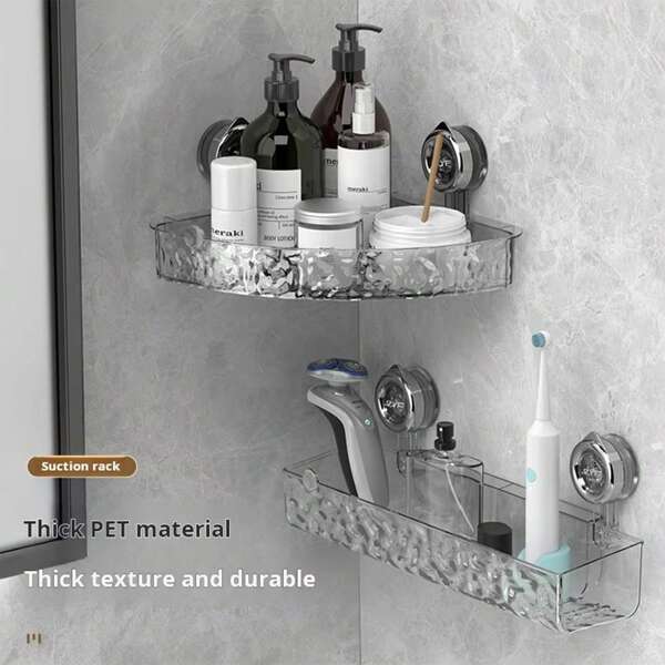 1pc Bathroom Suction Cup Storage Rack, Decorative & Easy To Install Home Shower Organizer Basket Back To School