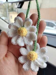 Pure Handmade Knitted Yarn Daisy Car Pendant Rearview Mirror Woven Flower Decoration - one-size - View 1