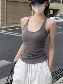 Summer Korean Style Fitted Padded Chest Backless Camisole T-Shirt Top, Versatile