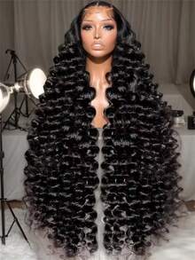 Loose Deep Wave 5x5HD Lace Frontal Human Hair Wigs Brazilian Curly Wet Wavy Put On And Go Glueless Wigs Pre Cut No Glue Deep Wave Human Hair Lace Front Wig Preplucked Remy Hair - Natural Black - 查看 1