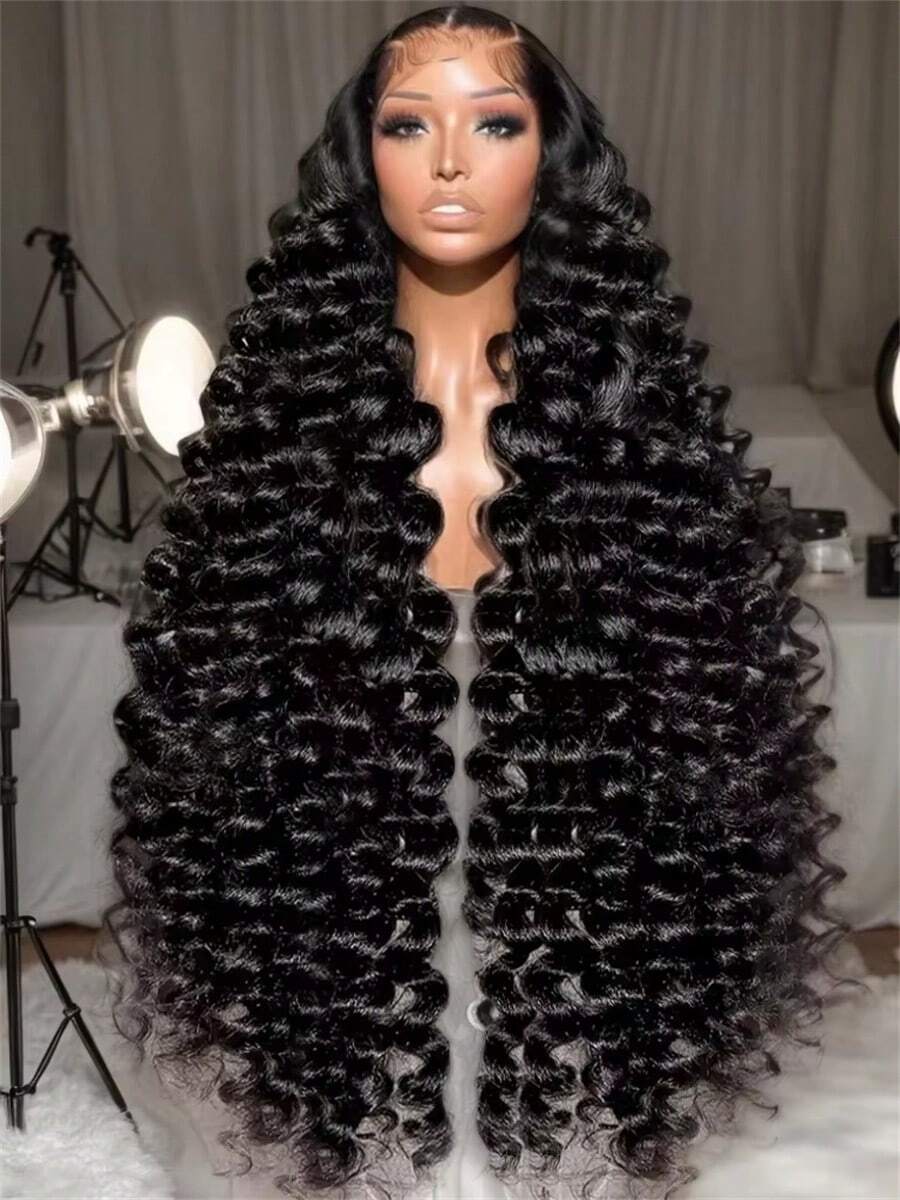 Loose Deep Wave 5x5HD Lace Frontal Human Hair Wigs Brazilian Curly Wet Wavy Put On And Go Glueless Wigs Pre Cut No Glue Deep Wave Human Hair Lace Front Wig Preplucked Remy Hair - Natural Black - 查看 1
