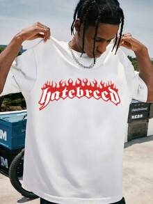 Camiseta con Letrería "hatebreed" y Estampa de Llamas, 100% Algodón de 220g de Peso - Blanco - Ver 1