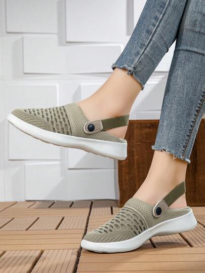 Sandali da donna con suola morbida, leggeri, con punta tonda, slip-on, sportivi, estivi, antiscivolo, di stile collegiale, minimalisti, casual, comodi