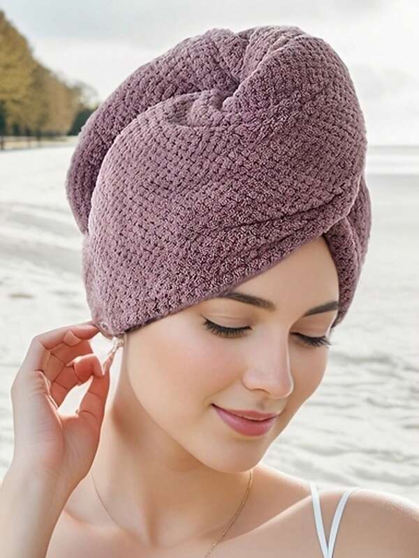 1 pieza Toalla envolvente para el cabello de secado rápido, turbante absorbente para secar el cabello, toalla de baño de felpa de coral gruesa para mujeres adultas, diseño a cuadros de piña para estudiantes