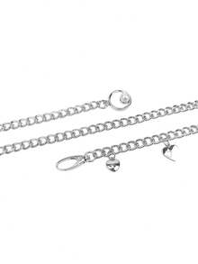 1 件时尚金属流苏心形吊坠链腰带，腰链装饰，适合裙子和裤子，女士 - 銀色 - 查看 3