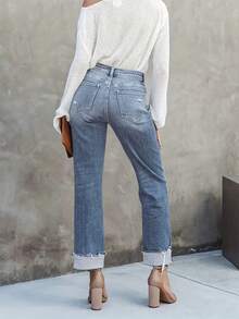 ARWY 修身休闲做旧交叉腰猫须水洗弹力紧身直筒牛仔裤，适合女士，优雅时尚，适合日常、节日、舞台表演、万圣节、返校、所有季节