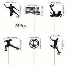 12/24 件足球纸杯蛋糕装饰闪光足球纸杯蛋糕装饰运动蛋糕装饰足球主题生日派对 BB 派对男士生日派对礼品用品 - 彩色 - 查看 13