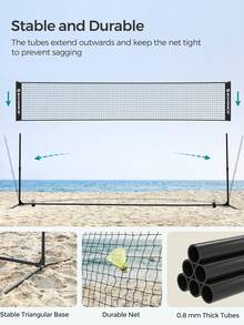 SONGMICS Red de Bádminton de 5 Metros, Red de Voleibol con Postes Ajustables en Altura, Red Portátil para Tenis Juvenil, Negro - Negro - Ver 6