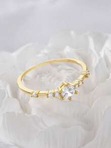 1 件单锆石戒指 S925 纯银精美优雅戒指精美珠宝礼物节日礼物生日礼物女士日常佩戴 - 7顆小碎鑽戒指 - 查看 4