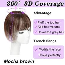 Straight Human Hair Toppers For Women Size 5*9 Cm- Middle Part With Bangs, Gradient Blonde To Brown, Real Hair Pieces For Volume & Length Enhancement, Styling Versatility - Dark Brown - View 3