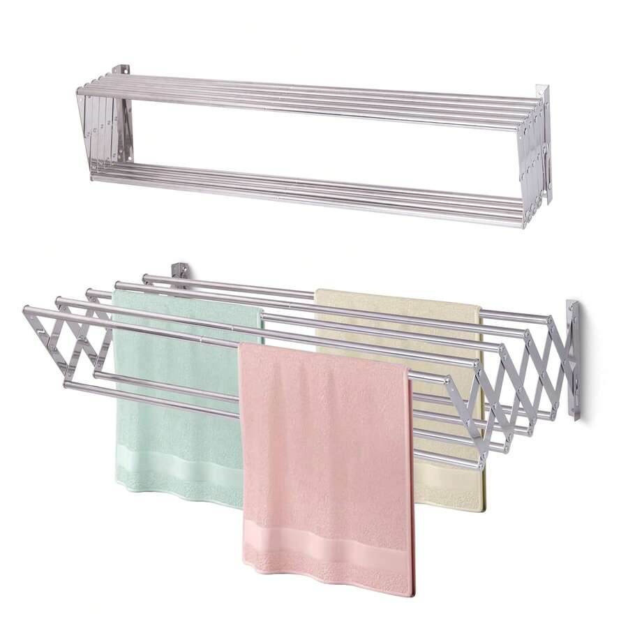 Wäscheständer Wandmontage ausziehbar Wandwäschetrockner Klapptrockner Wäschetrockner Teleskop Edelstahl Wandmontage mit 9 Stangen