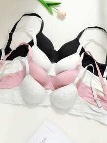 4pcs/Set Plain Comfortable Minimalist Style - Sports Casual - Cute Chic - Sweet Knit Wire-Free Bras