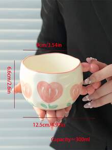 Joivida 1 件珍珠柄陶瓷咖啡杯，可爱蝴蝶图案陶瓷茶杯，家用带边早餐杯，适合夏季冷饮，冬季热饮，适合各种场合