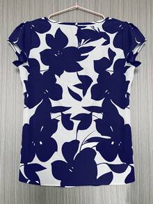 Women's Random Print Short Sleeve Shirt - Casual Round Neck, Loose Fit, Polyester Blouse For All Seasons