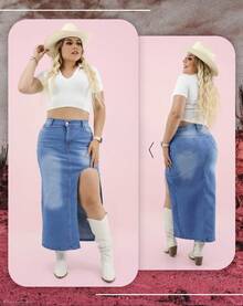 Falda Vaquera Larga De Mezclilla  Pierna Abierta Cintura Alta - Clara - Ver 2