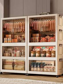 5/4/3/2/1 Layers No-Installation Folding Wardrobe, Bedroom Home Use Easy Thick Plastic Adult Rental Muti-Layer Storage Cabinet - 65 Transparent - View 2