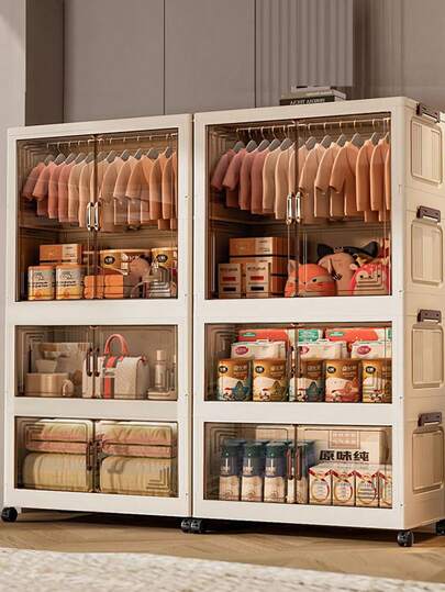 5/4/3/2/1 Layers No-Installation Folding Wardrobe, Bedroom Home Use Easy Thick Plastic Adult Rental Muti-Layer Storage Cabinet