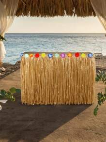 1pc Hawaiian Party Grass Table Skirt Luau Party Tropical Decoration Table Skirt, For Hawaii Themed Summer Beach Birthday Wedding Decor, Camping, Wedding Decor, Outdoor Decor