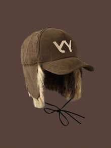 1 pezzo Nuovo paraorecchie in cordoncino caldo con ricamo della lettera YY, in finta pelliccia, per autunno/inverno