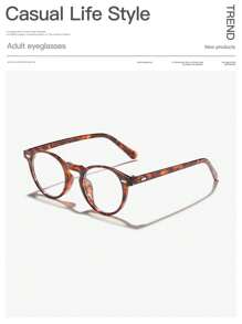 1pc Women's Light Round Full-Rim Flat Glasses In Bohemian Style, Stylish For Outfits, Suitable For Spring, Great Gift
