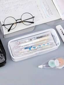 2 piezas Bolsa de lápices de PVC transparente con cremallera, estuche para artículos de tocador, exámenes, lápices y bolígrafos, estuche de viaje para equipaje, maquillaje y cosméticos (negro y blanco)