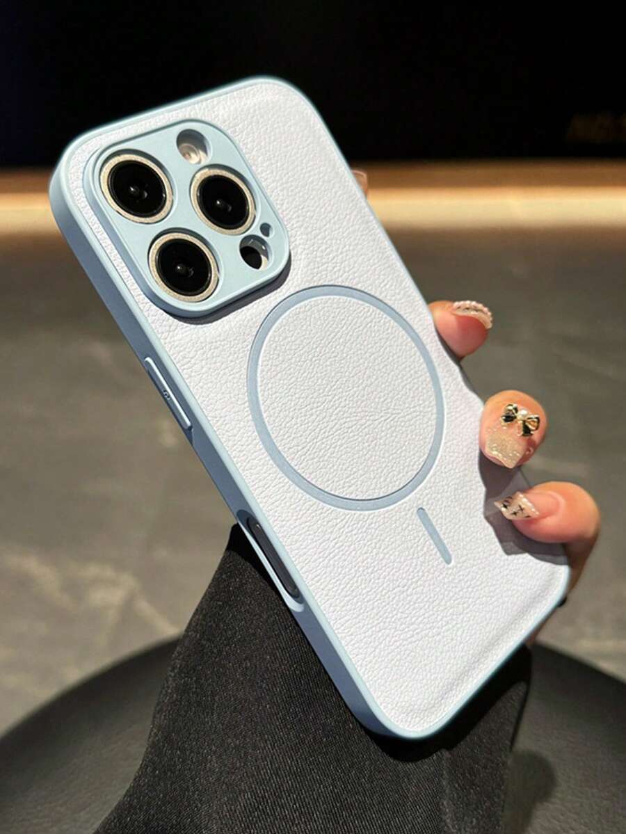 Luxury Glossy Pu Leather Magnetic Soft Phone Case Compatible With IPhone 16 15 14 13 12 Pro Max Lens Protective Wireless Charge Back Cover Waterproof Shockproof Anti-Fall Scratch Resistant - Blue - View 1