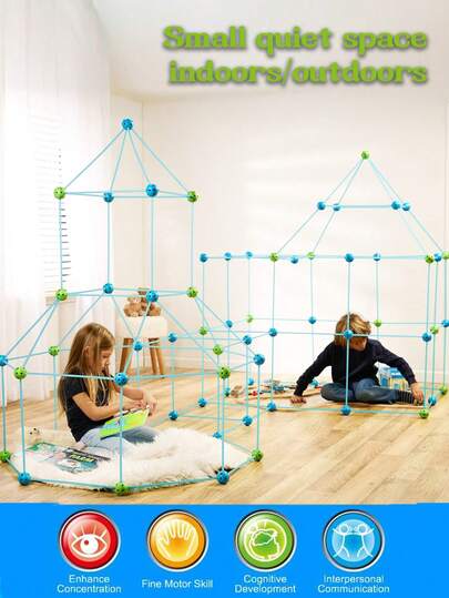 STEM 玩具、儿童建筑套件、87/88/155/156 STEM 建筑玩具、堡垒建筑玩具，可让孩子建造各种形状的城堡、DIY 城堡、隧道、游戏帐篷、男孩和女孩的生日礼物、室内和室外游戏