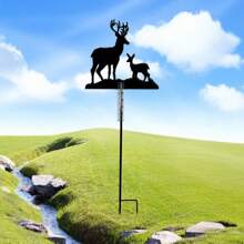 5ml Capacity Black Double Deer Silhouette Rain Gauge, Waterproof Outdoor Garden Lawn Rainfall Meter, Creative Yard Courtyard Decor Weather Station Gardening Tool