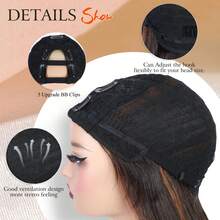 Peluca sin pegamento de capas con parte en U, destacada en marrón, lisa y larga con capas, peluca con parte en V de lacio yaki ligero para mujeres, peluca sintética resistente al calor, larga y sin pegamento, actualización de pelucas con parte en U para mujeres de 24 pulgadas sin dejar sección, peluca con parte en V con clip media peluca - Resaltar marrón - Ver 9