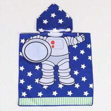 1 件适合儿童的卡通浴袍，尺寸 60 厘米 * 120 厘米，可铺开当毯子，涤纶制成，带塑料按扣，吸水速干沙滩巾，可爱卡通幼儿游泳袍