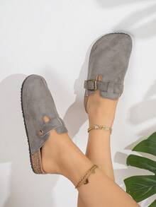 2025 Spring/Summer New Fashionable Women Cute Comfortable Thick-Sole Sandals, Women Elegant Flat Sandals, Resort Style Beach Shoes, Slip-On Flat Casual Slippers Suitable For Dresses, Beach Or Apartment, Black, White, Khaki, Brown, Coffee, Beige, Formal Shoes, Holiday Sandals, Bohemian Style Beach Walking Shoes, Flat Loafers, Thick-Sole Flat Sandals - Grey - View 7