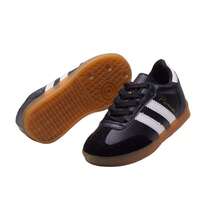 Tenis unisex para niños con líneas decorativas blancas, mezcla y, agujetas funcionales y punta redonda - Negro - Ver 4