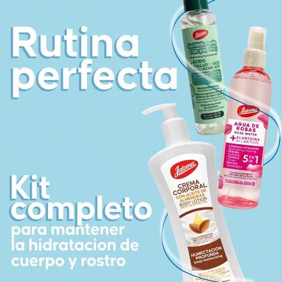  Kit de Skincare Jaloma | Crema corporal de Almendras, Agua de Rosas con alantoína y Gel de Pepino | Combinación para cuidado completo de tu piel | Refrescante, hidratante y humectante