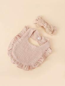 1pc Headband + 1pc Bibs Set, Solid Color Soft Cute Bow Design For Babies - Multicolor - View 6