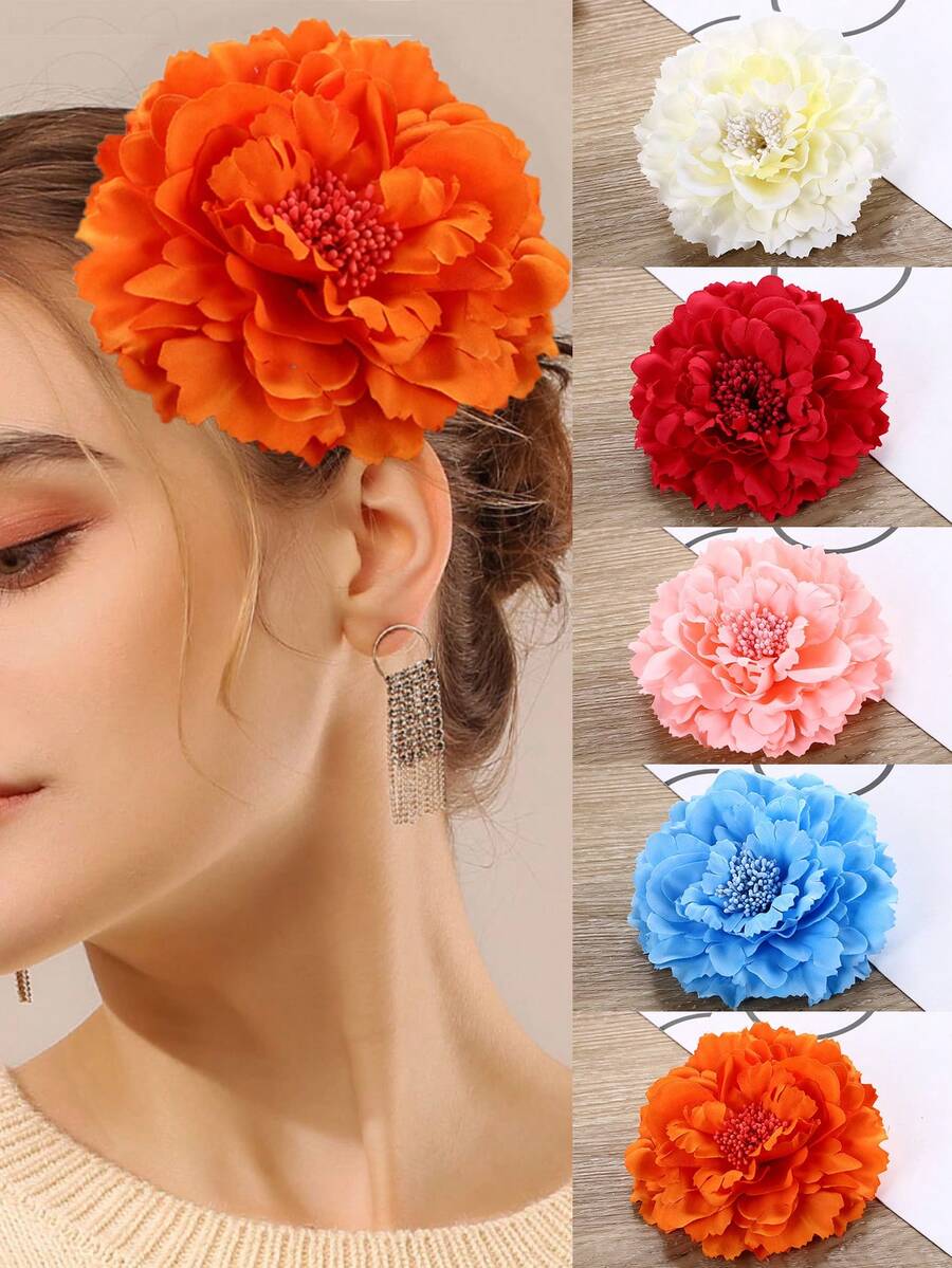 1/6pcs Hawaiian Style Faux Peony Flower Hair Clips, Fashion Decorative Hair Accessory For Daily Use, Ideal Gift For Women Claw Clips Hair Claws Hair Barrettes, School Stuff, Best Friend Gifts, Hair Accessories, Head Accessories - Multicolor - View 1