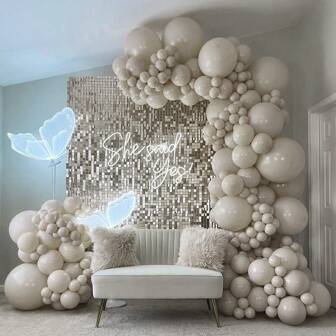 Beige Cream Balloon Set Arch Wedding Beach Balloon Happy Birthday Party Balloon Decoration, Suitable For Party Background Decoration, Christmas, Valentine's Day, Graduation Season, Mother's Day