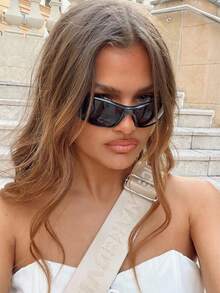 1 Pair Punk Style Sports Fashion Glasses, Y2K Futuristic Technology, Retro Baddie Decorative Glasses, Suitable For Street Photography, Travel, Camping, Cycling, Hiking, Summer Beach Vacation, Outdoor Activities, Back To School Collegiate Accessories - black gray - View 3