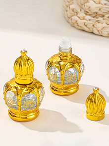 2 szt. 10 ml złote okrągłe szklane butelki z kulkami, przenośne, wielokrotnego napełniania olejki eteryczne i perfumy, tylko do mycia ręcznego, bezzapachowe, okrągły kształt