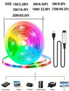 1 卷 5050 RGB LED 电视智能灯带 - 灵活、粘合、变色、可调光、防水 - 非常适合电视背景、游戏室、圣诞节、节日派对、情人节装饰和环境照明