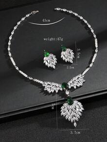 1 Set 3pcs Luxury Waterdrop Zirconia Necklace & Earrings Jewelry Set, Bridal Wedding Party Evening Dress Accessories For Women - Water Droplets - View 6