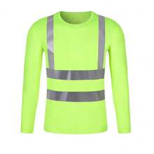 反光圆领长袖夏季工作服，交通运输防护工作服，管理和建筑人员服装，男女皆宜