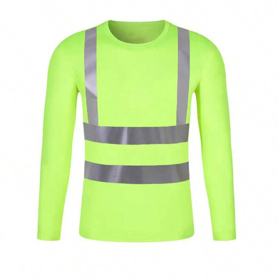 反光圆领长袖夏季工作服，交通运输防护工作服，管理和建筑人员服装，男女皆宜