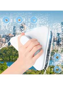 1 Limpiador magnético de ventanas reversible para edificios de gran altura, limpiador de vidrio con imán potente para sala de estar, dormitorio, baño - Material de plástico - Blanco - Ver 10