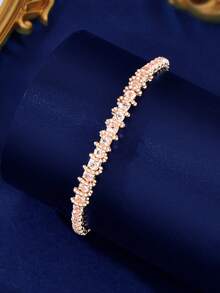 1 Pc Elegant Rhinestone Decor Rose Gold Plated Adjustable Bracelets For Women Party Prom Jewelry School Formal Accessories - Rose Gold - View 4