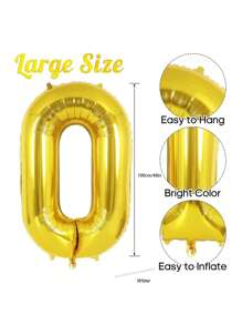 1pc 40-Inch Gold Color Number Foil Balloon, Birthday Party Decor, Photo Backdrop