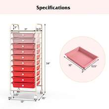 10 Drawer Rolling Storage Cart Scrapbook Paper Office School Organizer Gradient - Coral Pink - View 7