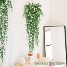 2pcs Artificial Green Vine Money Leaf, 69 Mesh Eucalyptus Camellia Vine, Small Lotus Vine, Artificial Flower, White, Red, Yellow, Artificial Green Vine Money Leaf, 30 Inch Vine Flower, Suitable For Wedding Decoration, Home Decoration, Yard Decoration, Home Decoration,Fake Plants