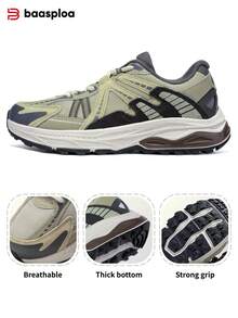 baasploa New Men's Running Shoes Outdoor Casual Lightweight Mesh Ventilation Sneakers Men's Cushioned Vintage Sports Shoes Brand Men's Shoes - Khaki - View 9