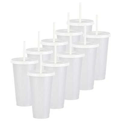 Paquete 10 Vasos Reusables Con Popote Para Bebidas Frías 24 Oz
