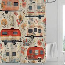 1pc Printed Waterproof Shower Curtain, With 12 Plastic Hooks, Machine Washable, Bathroom Partition, Bathtub Curtain, Bathroom Decor Window Curtain Back To School